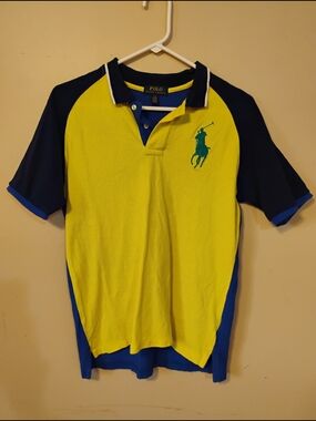 Polo by Ralph Lauren Yellow & Navy Short Sleeve Polo with Blue Logo